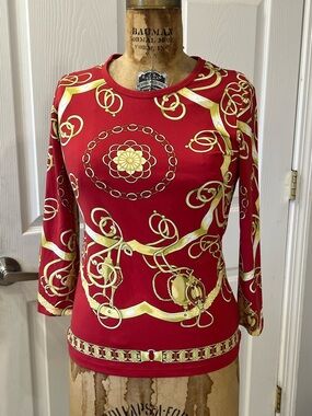 J. McLaughlin Pink and Red Trimmed Top with Gold Label